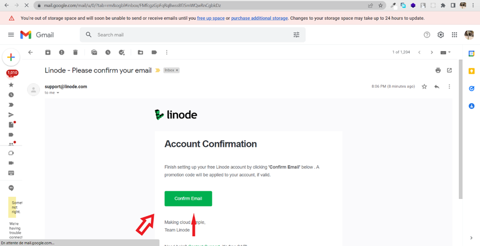 Linode confirmation email